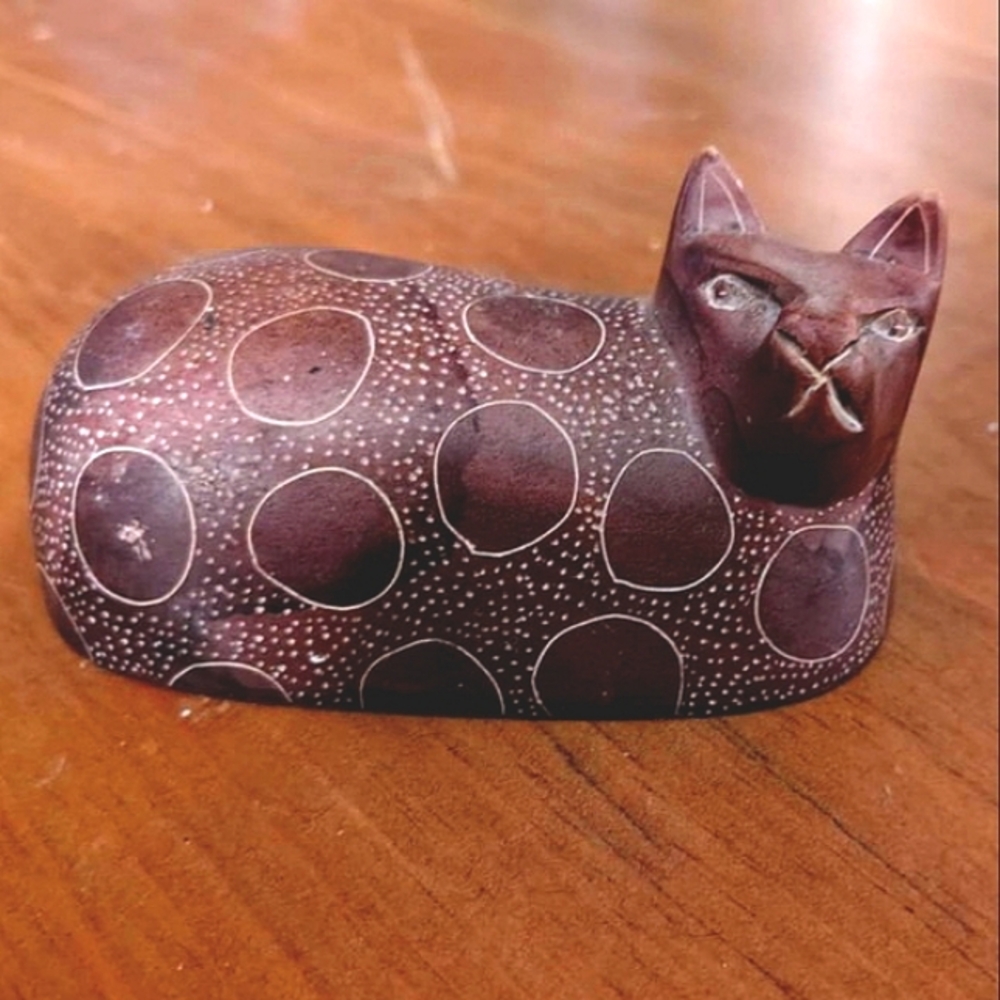 Vtg Hand-carved Soapstone Cat Figurine Kenya - Picture 3 of 11